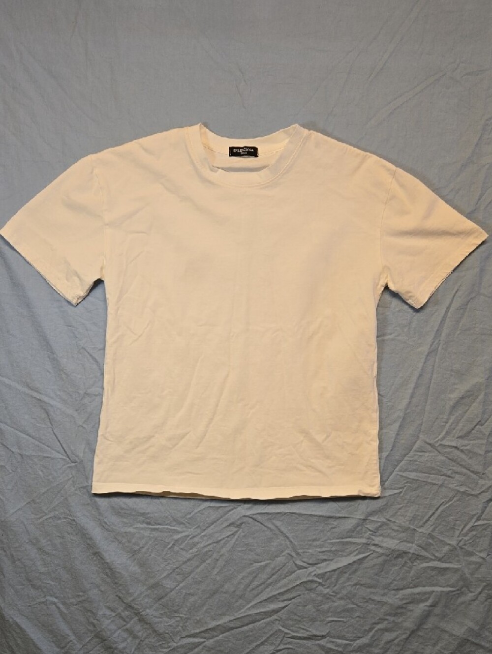 Balenciaga White Water Color Paint Spellout Logo Crewneck T-Shirt